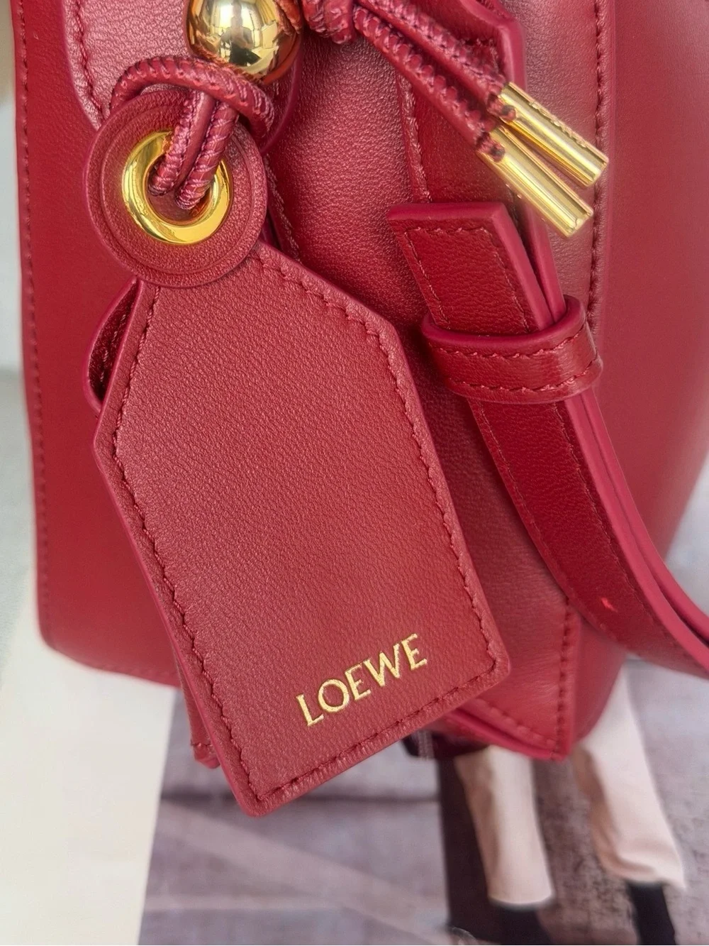 Loewe Red Puzzle-Style Shoulder Bag with Gold Hardware